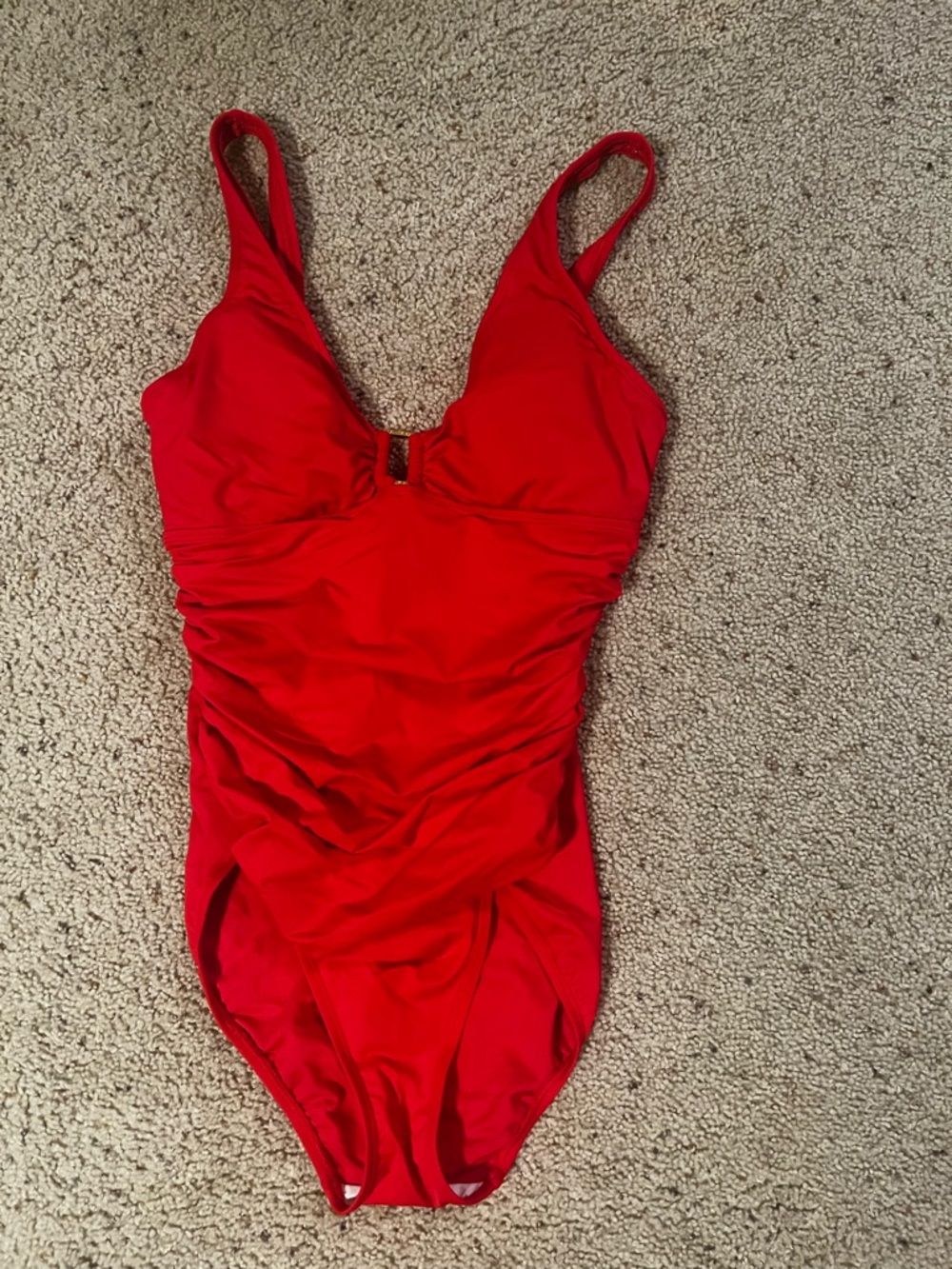 Polo by Ralph Lauren Red Ruched One-Piece Swimsuit with underwire. Size 12